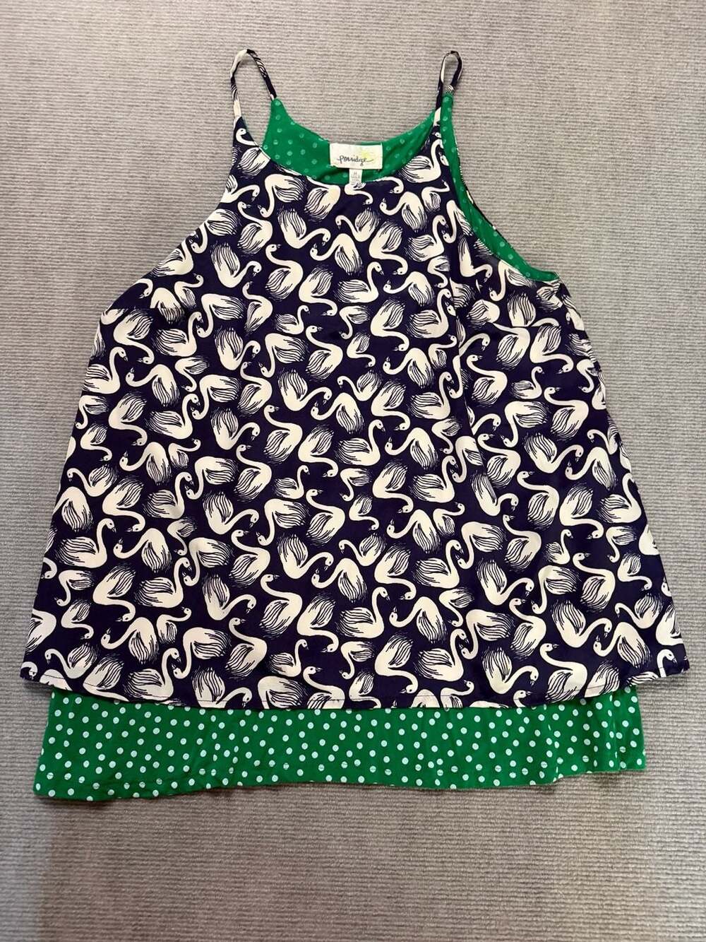 Anthropologie Porridge Layered Swing Split Back Swan Print Tank Top Size M